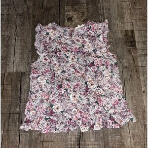 Floral Ruffle Sleeveless Blouse Pink Purple Flower Print Peplum Top Women M